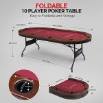 PEXMOR 10 Player Foldable Poker Table, Folding Texas Holdem Blackjack Casino Game Table w/Deeper Stainless Steel Cup Holders| Casino-Grade Felt| Water-Resistant Cushioned Rail, Fully Assembled