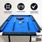 Hathaway Fairmont Portable 6-Ft Pool Table for Families with Easy Folding for Storage, Includes Balls, Cues, Chalk, Blue
