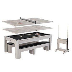 Barrington Billiards Monteray 7’ Drop Pocket Pool Table, 3-in-1 Dining Top & Table Tennis with Game Accessories & Rolling Storage Caddy, Perfect for Family Game Rooms