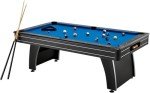 Fat Cat by GLD PRODUCTS Tucson 7’ Pool Table with Automatic Ball Return, Electric Blue Playing Surface & Included Billiard Accessories to Play Out of The Boxington 9 ft. Allendale Collection Shuffleboard Table