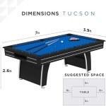 Fat Cat by GLD PRODUCTS Tucson 7’ Pool Table with Automatic Ball Return, Electric Blue Playing Surface & Included Billiard Accessories to Play Out of The Boxington 9 ft. Allendale Collection Shuffleboard Table