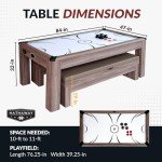Hathaway Driftwood 7 Ft Air Hockey Table for Home Game Room - with Table Tennis Top, Dining Surface, Electronic Scorer, Two Storage Benches, High-Output Blower, Strikers & Pucks - Driftwood Finish