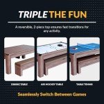 Hathaway Driftwood 7 Ft Air Hockey Table for Home Game Room - with Table Tennis Top, Dining Surface, Electronic Scorer, Two Storage Benches, High-Output Blower, Strikers & Pucks - Driftwood Finish