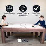 Hathaway Driftwood 7 Ft Air Hockey Table for Home Game Room - with Table Tennis Top, Dining Surface, Electronic Scorer, Two Storage Benches, High-Output Blower, Strikers & Pucks - Driftwood Finish
