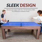 Hathaway Driftwood 7 Ft Air Hockey Table for Home Game Room - with Table Tennis Top, Dining Surface, Electronic Scorer, Two Storage Benches, High-Output Blower, Strikers & Pucks - Driftwood Finish
