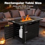Hykolity 42 Inch Gas Fire Pit Table, 60,000 BTU Propane Pits for Outside with Steel Lid and Waterproof Cover, 2 in 1 Firepit Table Gatherings Parties on Patio Deck Garden Backyard, Black