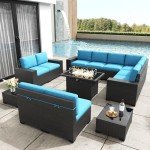 KHOLH Patio Furniture Set with Fire Pit Table, 13 Pieces Outdoor All-Weather Wicker Conversation Sectional Chair Sofa Set