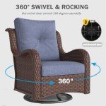 Outdoor Furniture Set with 44" Fire Pit Table, 10 Pieces Rattan Wicker Swivel Chair Coversation Set with Ottomans