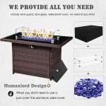 Outdoor Furniture Set with 44" Fire Pit Table, 10 Pieces Rattan Wicker Swivel Chair Coversation Set with Ottomans