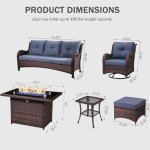 Outdoor Furniture Set with 44" Fire Pit Table, 10 Pieces Rattan Wicker Swivel Chair Coversation Set with Ottomans