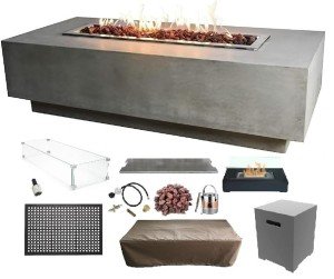 Elementi Granville Gas Fire Pit Bundle Concrete Fire Table, Outdoor Fire Pit Electronic Ignition | Canvas Cover, Lava Rock included | Free AMS Wind Guard & Table-top Firepit | Light Gray (Propane Gas)