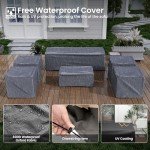 Amopatio Patio Furniture Set with Fire Pit Table, Outdoor Furniture Sectional Sofa with Swivel Chairs, Modern Conversation Sets for Balcony Backyard, Grey(Include Waterproof Covers)