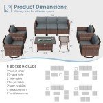 Amopatio Patio Furniture Set with Fire Pit Table, Outdoor Furniture Sectional Sofa with Swivel Chairs, Modern Conversation Sets for Balcony Backyard, Grey(Include Waterproof Covers)