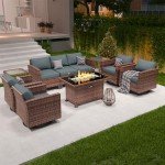 Amopatio Patio Furniture Set with Fire Pit Table, Outdoor Furniture Sectional Sofa with Swivel Chairs, Modern Conversation Sets for Balcony Backyard, Grey(Include Waterproof Covers)