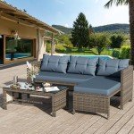 Shintenchi Outdoor Patio Furniture Sets, Wicker Patio sectional Sets 3-Piece, All Weather Wicker Rattan Patio Seating Sofas with Glass Coffee Table and Cushion (Blue)