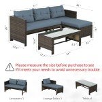 Shintenchi Outdoor Patio Furniture Sets, Wicker Patio sectional Sets 3-Piece, All Weather Wicker Rattan Patio Seating Sofas with Glass Coffee Table and Cushion (Blue)