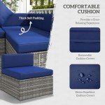 Outsunny 7-Piece Patio Furniture Set, Outdoor Wicker Conversation Set, All Weather PE Rattan Sectional Sofa Set with Cushions and Tempered Glass Top Coffee Table, Pillows, Blue