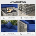 Outsunny 7-Piece Patio Furniture Set, Outdoor Wicker Conversation Set, All Weather PE Rattan Sectional Sofa Set with Cushions and Tempered Glass Top Coffee Table, Pillows, Blue