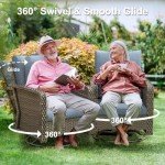 6 Peices Outdoor Patio Furniture Set with 44" Gas Fire Pit Table, PE Wicker Swivel Rocking Chairs Conversation Sets with 4.3" Cushion, High Back Sectional Sofa with Gilder Chair for Yard Garden Porch