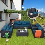 Rattaner Patio Furniture Set 5 Pieces Outdoor Furniture Sets Patio Couch Outdoor Chairs Coffee Table Peacock Blue Anti-Slip Cushions and Waterproof Covers