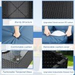 Shintenchi 5 Pieces Outdoor Patio Sectional Sofa Couch, Black PE Wicker Furniture Sets, Patio Conversation Sets with Washable Cushions Glass Coffee Table for Garden, Poolside, Backyard, Aegean Blue