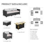 Rattaner Patio Furniture Set 45/ Outdoor Fire Pits 6 Pieces Outdoor Patio Furniture 60000 BTU Outdoor Propane Fire Pit Table Patio Sofa Outdoor Chairs Anti-Slip Cushions Waterproof Covers, Light Grey