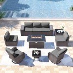 Kullavik 10 Pieces Outdoor Patio Furniture Set,PE Wicker Rattan Sectional Sofa Patio Conversation Sets with 43" 55000BTU Gas Propane Fire Pit Table,Swivel Rocking Chairs Set,Grey