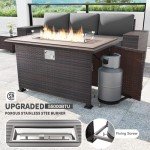 Kullavik 10 Pieces Outdoor Patio Furniture Set,PE Wicker Rattan Sectional Sofa Patio Conversation Sets with 43" 55000BTU Gas Propane Fire Pit Table,Swivel Rocking Chairs Set,Grey