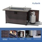 Kullavik 10 Pieces Outdoor Patio Furniture Set,PE Wicker Rattan Sectional Sofa Patio Conversation Sets with 43" 55000BTU Gas Propane Fire Pit Table,Swivel Rocking Chairs Set,Grey