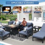NICESOUL® 13 Pieces Aluminum Patio Furniture Set with Fire Pit Table, Gray Outdoor Conversation Set with Denim Blue Olefin Cushion, Patio Sectional Sofa for Garden, 2 Color Cushions