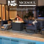 NICESOUL® 13 Pieces Aluminum Patio Furniture Set with Fire Pit Table, Gray Outdoor Conversation Set with Denim Blue Olefin Cushion, Patio Sectional Sofa for Garden, 2 Color Cushions