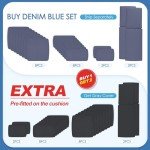 NICESOUL® 13 Pieces Aluminum Patio Furniture Set with Fire Pit Table, Gray Outdoor Conversation Set with Denim Blue Olefin Cushion, Patio Sectional Sofa for Garden, 2 Color Cushions