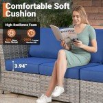 ovios 16 Piece Patio Furniture Set with Fire Pit Table,Outdoor Rattan Wicker Coversation Set with Swivel Rocking Chairs, Sectional Chairs for Outside Porch Balcony Backyard Pool,Blue