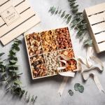 Thanksgiving Mixed Nuts Gift Basket, Premium Assorted Gourmet Nuts in Wooden Crate, Holiday Themed Packaging, Bonnie and Pop