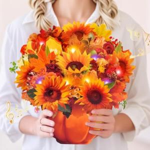 APOTODITO Thanksgiving Cards, Pop Up Fall Sunflower Bouquet with Music and Light, Thanksgving Gifts Sunflower Gifts for her, Mom, Women, Wife, Sister