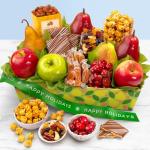A Gift Inside Happy Holidays Orchard Delight Fruit and Gourmet Gift Basket