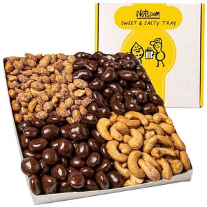 Nuts.com – Sweet and Salty Gift Tray for Fall, Thanksgiving and Festive Gifts — Healthy Snack Sampler Box, 1.25 Lbs of Roasted Cashews, Peanuts, Chocolate-Covered Raisins