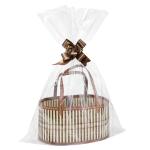 MADHOLLY 4Set Large Bamboo Christmas Baskets for Gifts Empty - 6"x7.5"x11.4" Easy to Setup Sturdy Gift Basket with 4 Clear Bags and Bows, for Thanksgiving, Housewarming Party Gift Wrapping