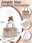 MADHOLLY 4Set Large Bamboo Christmas Baskets for Gifts Empty - 6"x7.5"x11.4" Easy to Setup Sturdy Gift Basket with 4 Clear Bags and Bows, for Thanksgiving, Housewarming Party Gift Wrapping