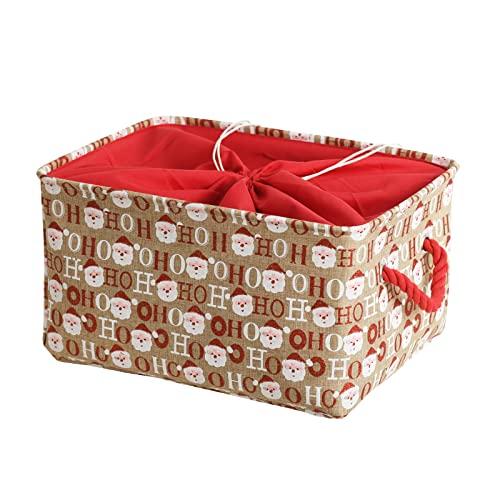 INough Christmas Baskets for Gifts Empty, Christmas Decor Collapsible Santa Storage Bins with Handles Bright and Festive Gift Storage Container for Christmas for Baby/Kids/Nursery Room