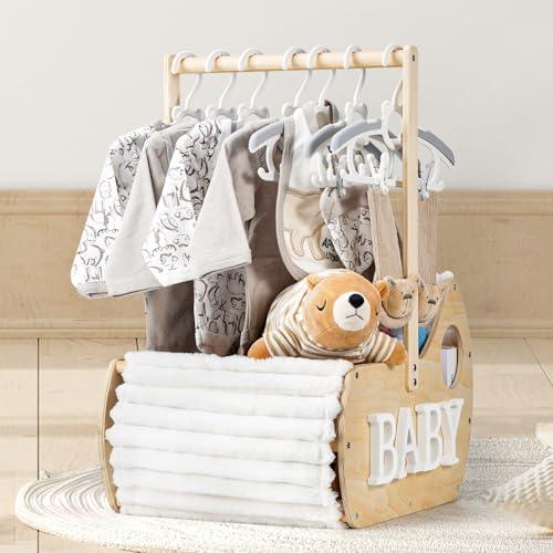 GiftAmaz Large Wooden Baby Shower Crate Closet, Cradle Shaped Baby Shower Basket with Handle, Welcome Gift Basket for Newborn Baby Boys Girls Nursery, Pregnancy Gifts for New Mom Parents