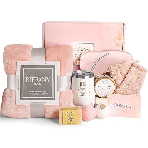Birthday Gifts for Women, Unique Happy Birthday Gift Basket Self Care Package Bday Ideas with Luxury Flannel Blanket for Mom Her Best Friends Sister Wife Friendship