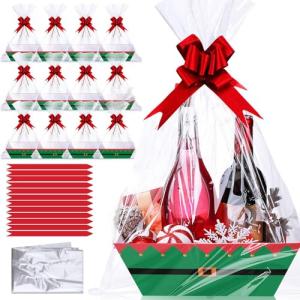 Yeaqee 36 Pcs 12 Pack 8 x 10 Inch christmas Baskets for Gifts Empty Santa Claus Baskets with Bows Ribbons Bulk Thank You Appreciation Gift Box for Holiday Party Favors
