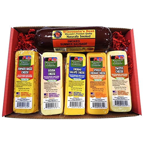 Wisconsin Specialty Cheese Assortment Gift Basket with Sausage