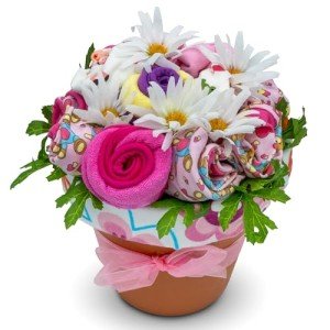 Baby Girl Clothing Bouquet with Teddy Bear Set
