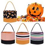 Leziazany Halloween Trick or Treat Bag Halloween Candy Bucket Fabric Tote Gift Candy Bag Candy Polka Dot Skull Pumpkin Stripe Halloween Party Favors