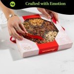 NUT CRAVINGS Gourmet Collection - Purim Mishloach Manot Mixed Nuts Gift Basket in Red Gold Box (7 Assortments, 1 LB) Arrangement Platter, Birthday Care Package - Healthy Kosher Corporate