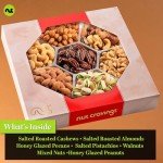 NUT CRAVINGS Gourmet Collection - Purim Mishloach Manot Mixed Nuts Gift Basket in Red Gold Box (7 Assortments, 1 LB) Arrangement Platter, Birthday Care Package - Healthy Kosher Corporate