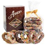 Asher's Chocolates, Chocolate Covered Pretzels Gift Basket, Holiday Assortment of Candy, Small Batches of Kosher Chocolate, Family Owned Since 1892, Improved Box Design (Milk & Dark)