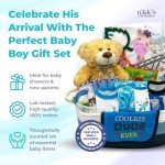 Bundle of Joy Deluxe New Baby Boy Gift Set | Baby Essentials for Expecting Moms & Parents | 25-Piece Newborn Gift Basket Hamper Layette Set for Gender Reveal | Blue - Nikki's Gift Baskets